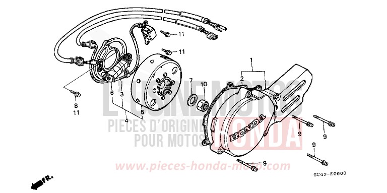 KURBELGEHAEUSEDECKEL, L./ GENERATOR von CR80R "große Räder" FLASH RED (R119) von 1986